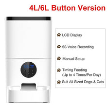 Load image into Gallery viewer, Wifi/ Button Version Pet Automatic Feeder 4L/6L Pet Food Dispenser APP Control Voice Recording LCD Screen Dog Food Bowls Timer
