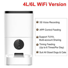 Load image into Gallery viewer, Wifi/ Button Version Pet Automatic Feeder 4L/6L Pet Food Dispenser APP Control Voice Recording LCD Screen Dog Food Bowls Timer

